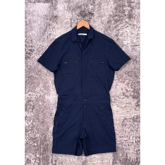 Mr Turk Romper Medium Mens Blue Short Sleeve Zip Pocket - Picture 1 of 10
